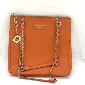 DKNY Orange saffiano leather convertible shoulder bag